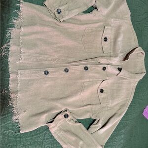 Frayed Hem Button-Up Jacket